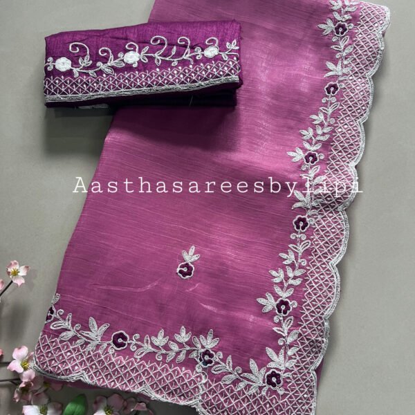 Cut Work Thread Border Shimmer Chiffon Sarees