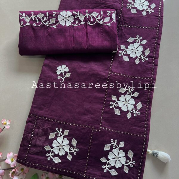 Thread Embroidered Rayon Cotton Sarees