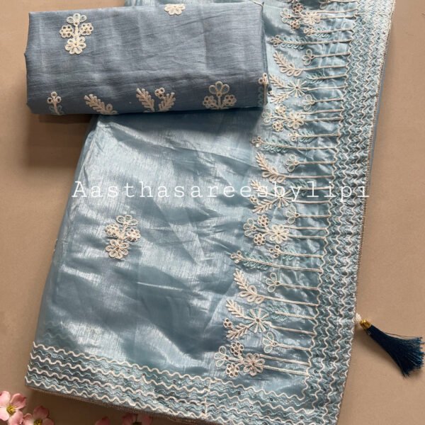 Thread Embroidery Semi Organza Silk Sarees