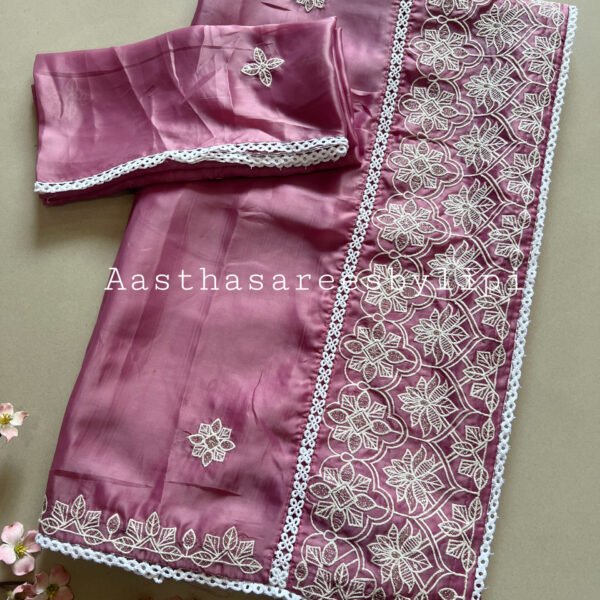 Semi Satin Silk Embroidered Saree
