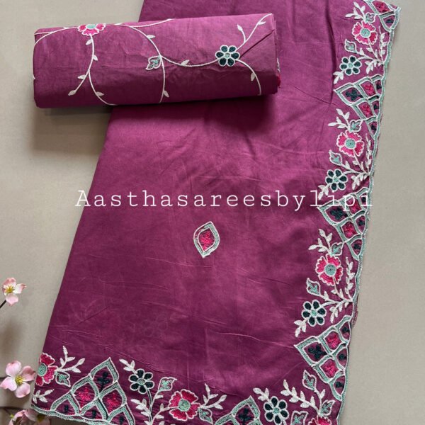 Rayon Cotton Thread Embroidery Saree