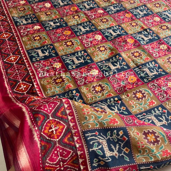 Printed Semi Mul Cotton Katha Work Sarees