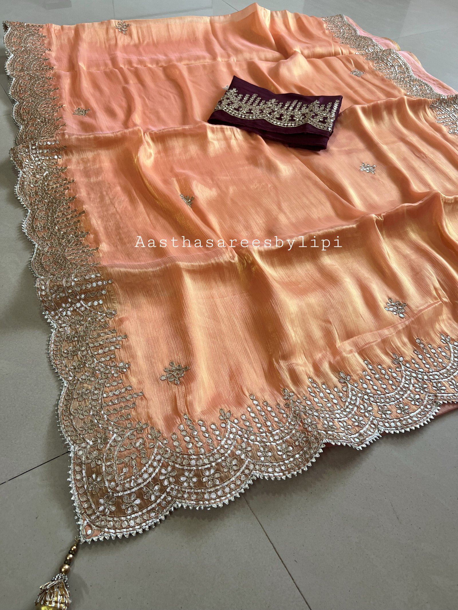 Pure Gotta Patti Semi Shimmer Organza Saree - Image 2