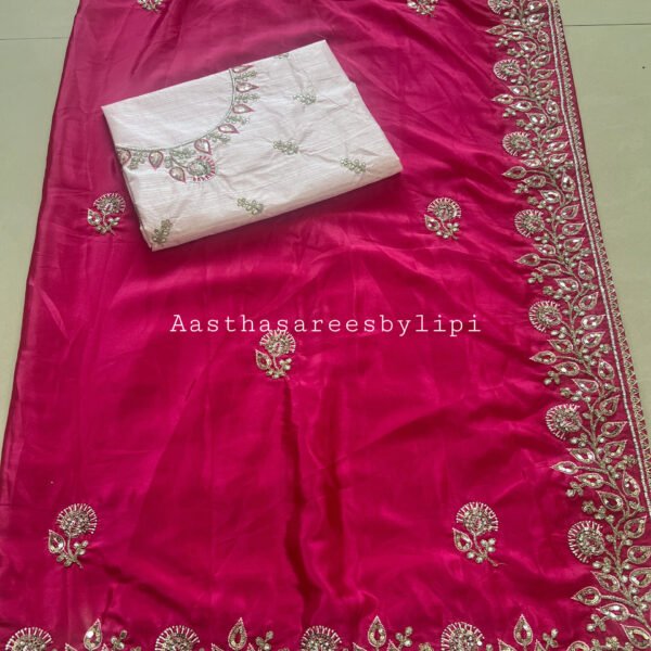 Exclusive Embroidery Border Dola Shimmer Silk Sarees