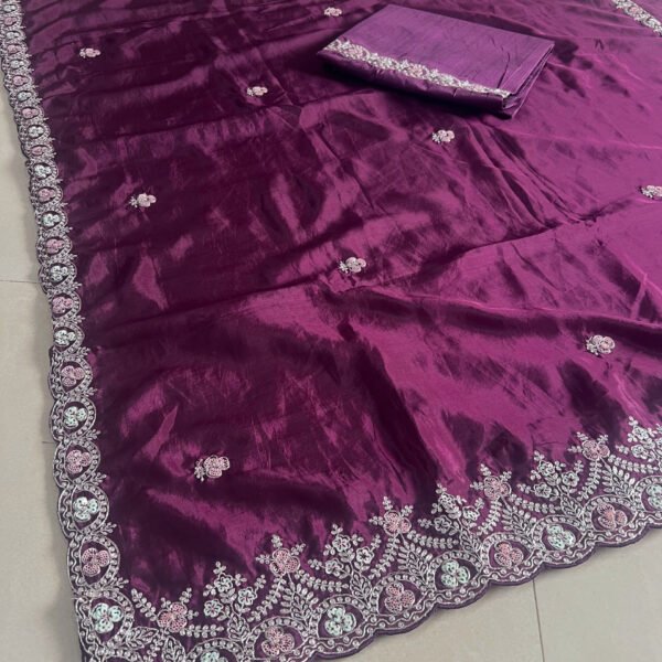 Party Wear Shimmer Silk Minimal Border Saree