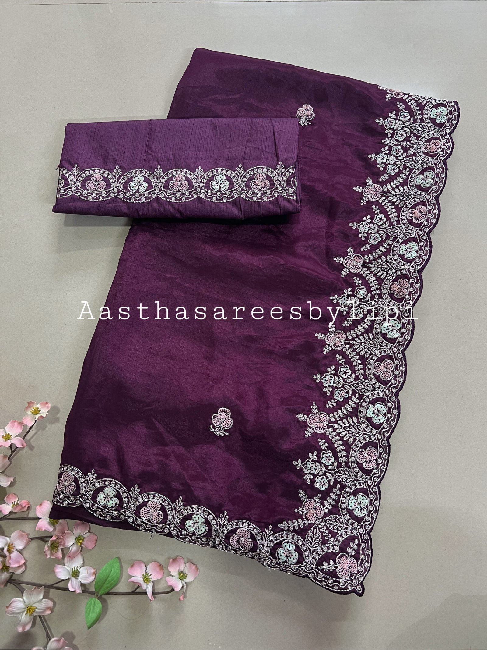 Party Wear Shimmer Silk Minimal Border Saree - Image 2
