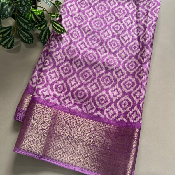 New Printed Dola Silk Saree with Jari Weaving Border & Printed Blouse