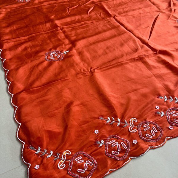 Party Wear Pearl Hand Work Shimmer Silk Sarees✨