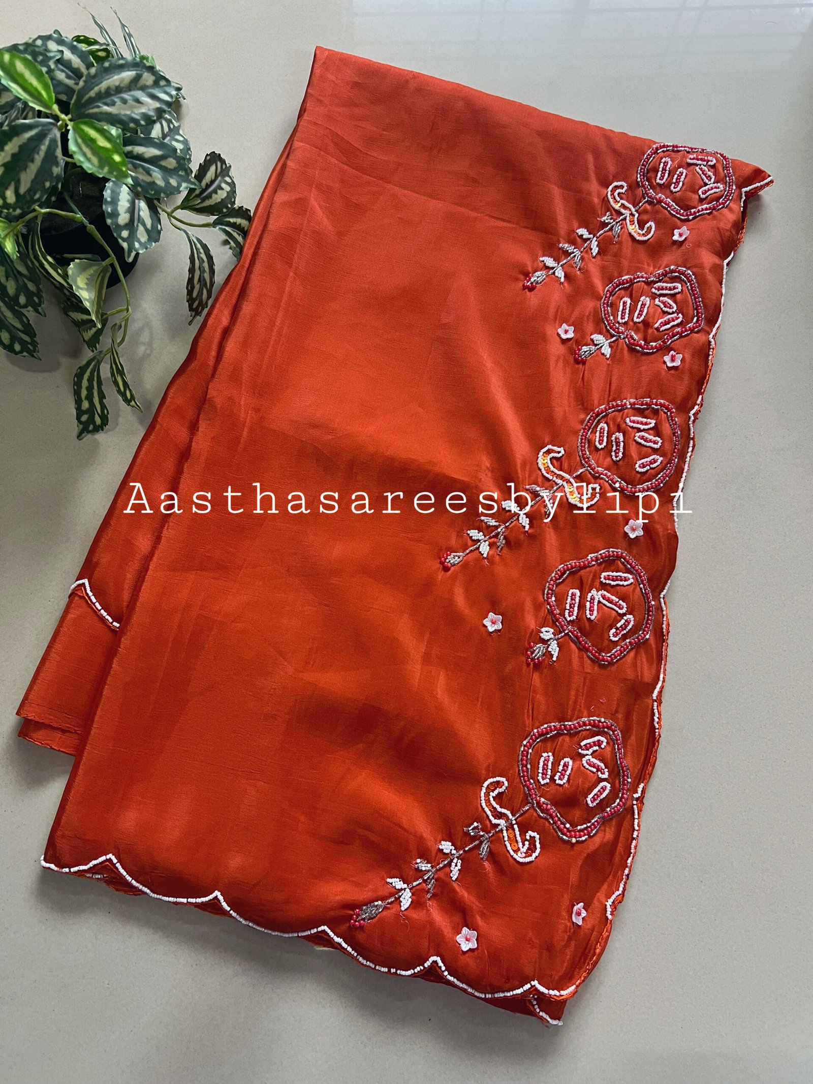 Party Wear Pearl Hand Work Shimmer Silk Sarees✨ - Image 3