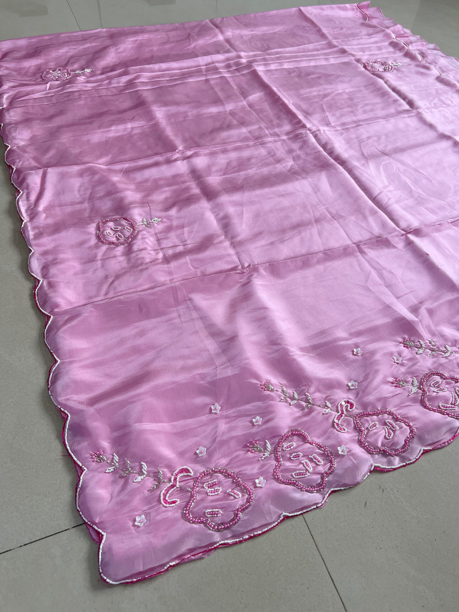 Party Wear Pearl Hand Work Shimmer Silk Sarees✨