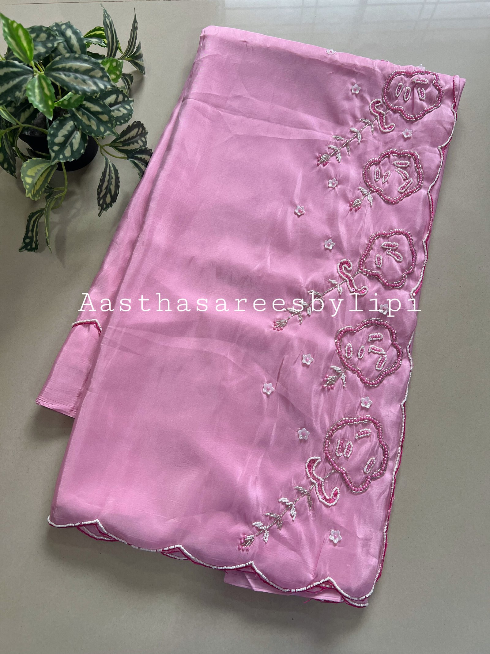 Party Wear Pearl Hand Work Shimmer Silk Sarees✨ - Image 2