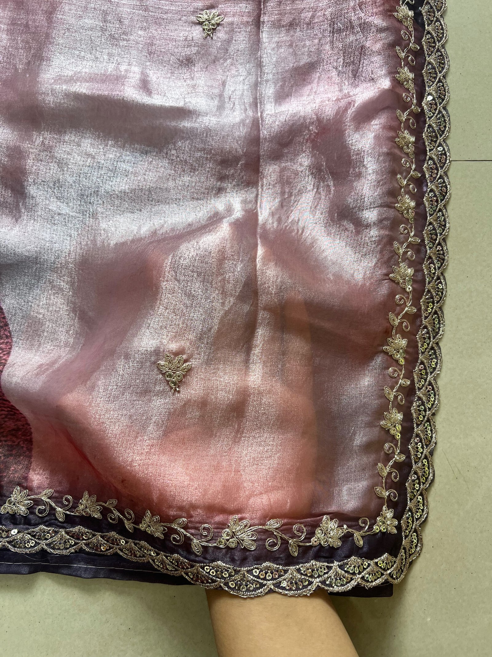 Exclusive Floral Print Shimmer Satin Saree - Image 2