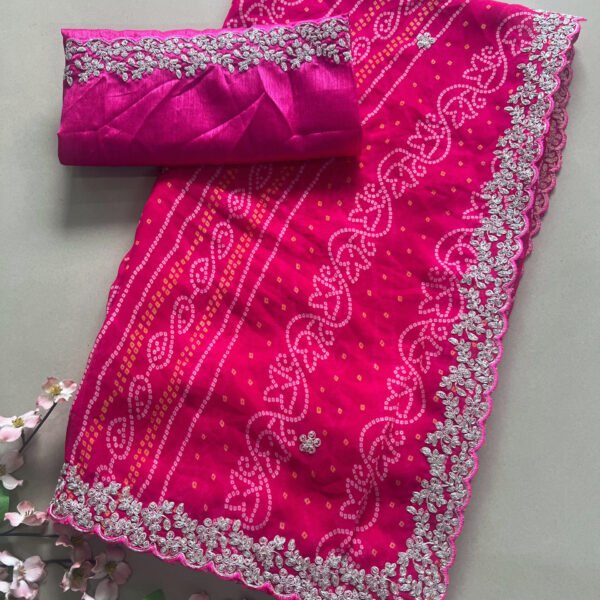 Pitta Work Georgette Bandhej Print Saree