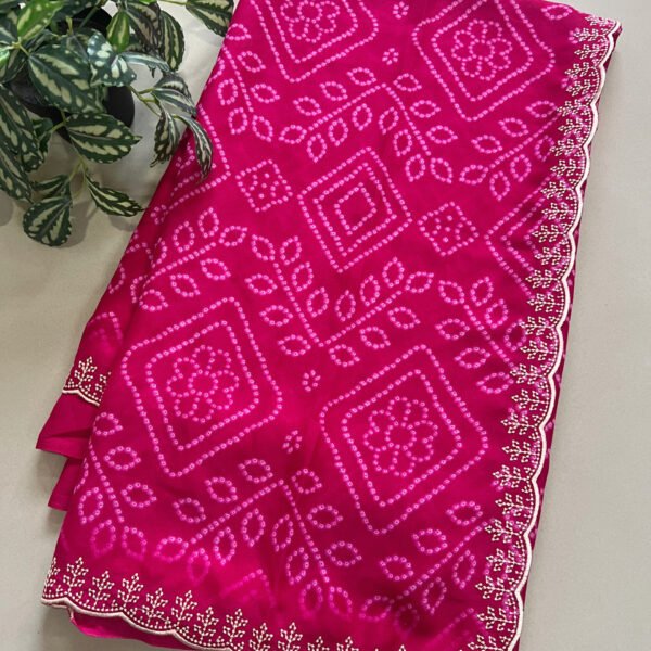 Thread Embroidered Work Georgette Bandhej Print Saree