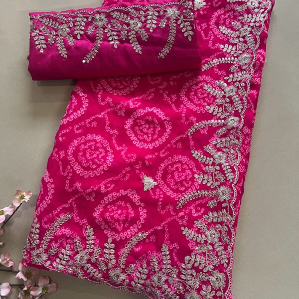 Pitta Work Georgette Bandhej Print Saree