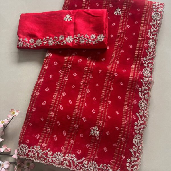 Pitta Work Chiffon Saree with Jari Lining