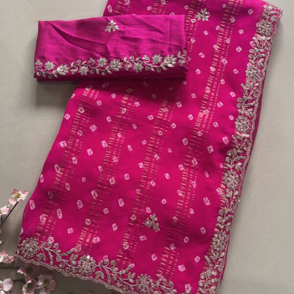 Pitta Work Chiffon Saree with Jari Lining