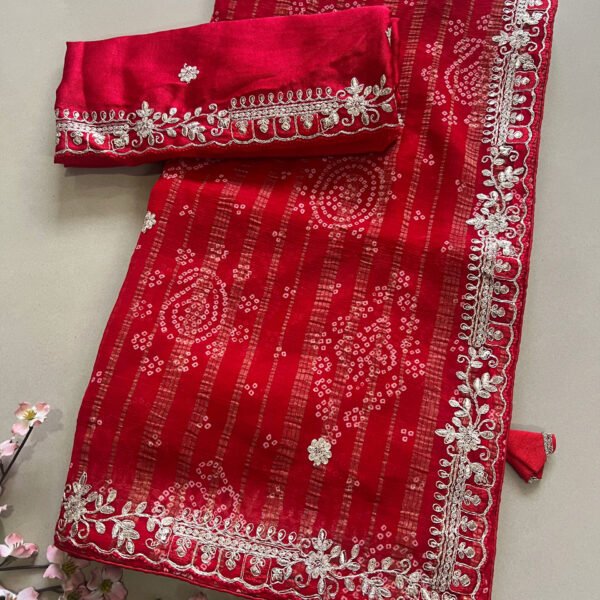 Pitta Work Chiffon Saree with Jari Lining