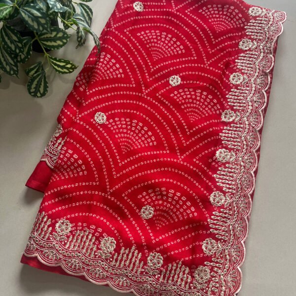 Thread Embroidered Work Georgette Bandhej Print Saree