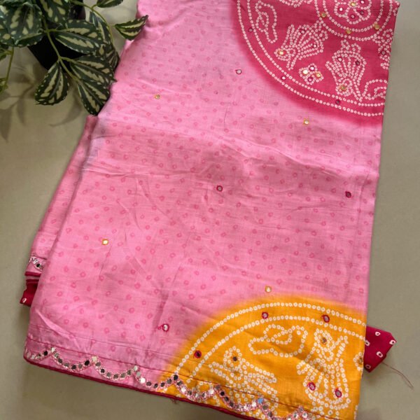 Rangoli Bandhej Print Premium Rayon Mul Cotton Saree