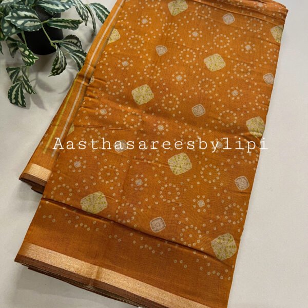 Mustard Bandhej Mul Cotton Saree