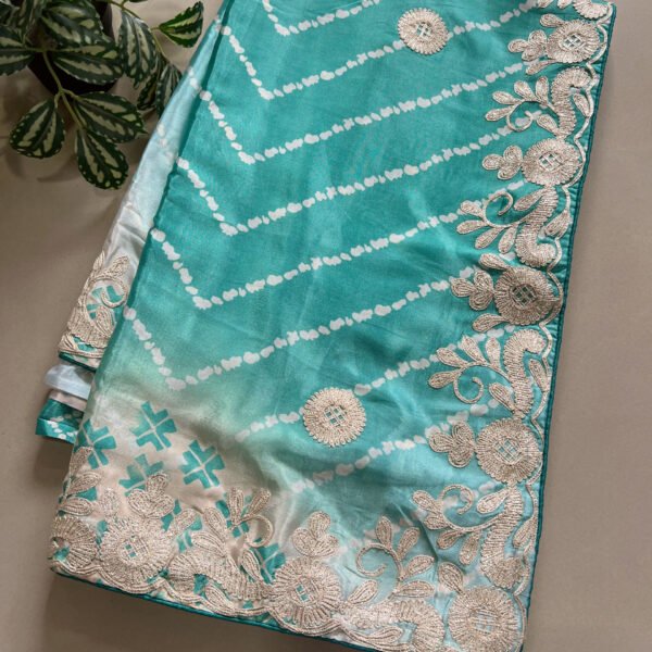 Pheta Work Shimmer Silk Zig Zag Lehriya Saree