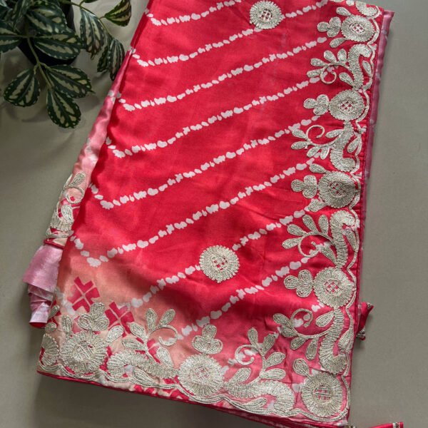 Pheta Work Shimmer Silk Zig Zag Lehriya Saree