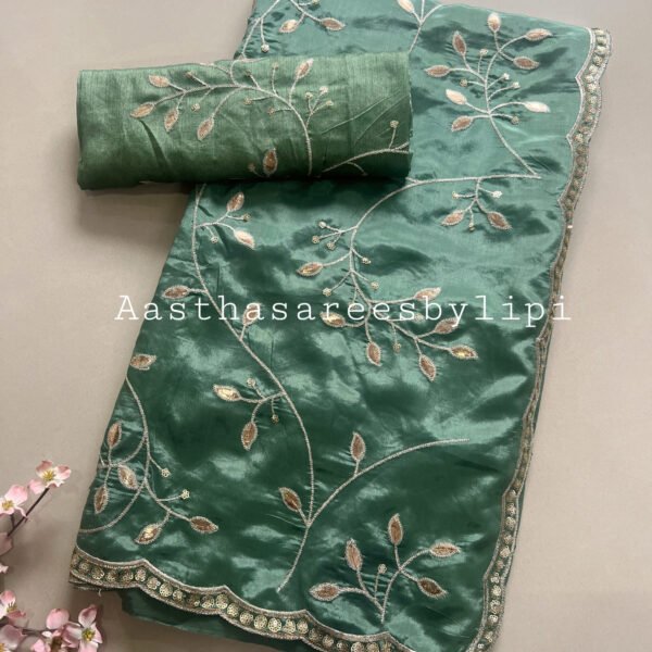 Jaal Work Green Shimmer Silk Saree