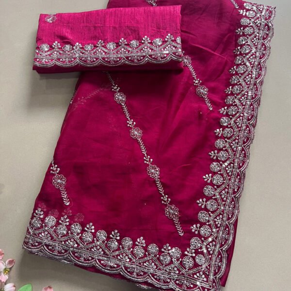Soft Organza Metallic Thread Sequins Work Saree