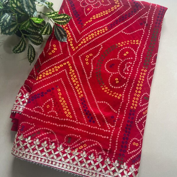 Pure Gotta Patti Red Bandhej Saree