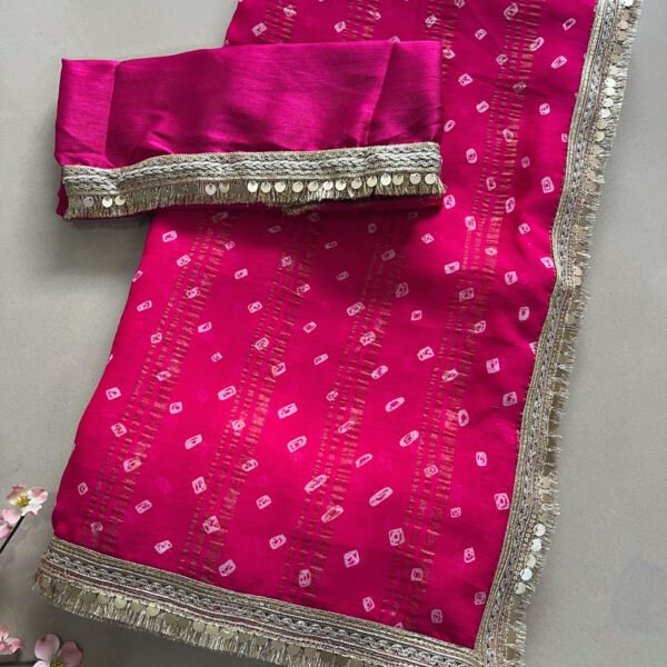 Chiffon Bandhej Sarees with Beautiful Lace Border