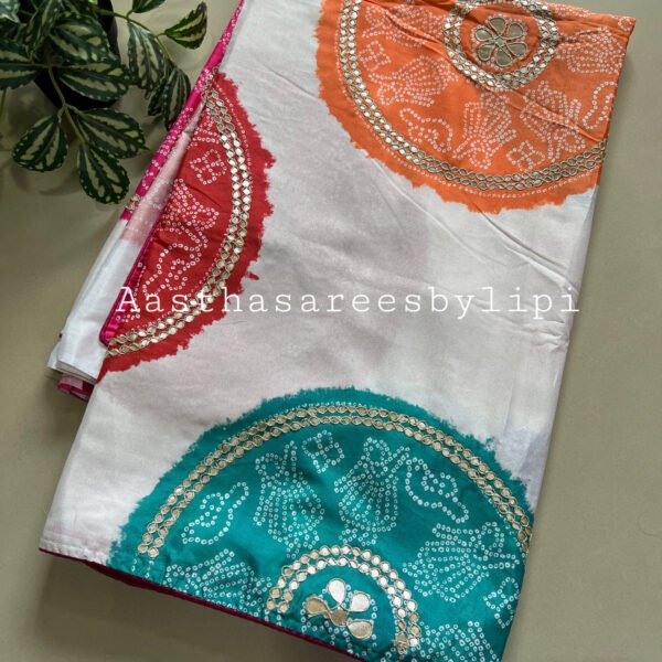Multicoloured Rangoli Bandhej Print Gotta Patti Saree