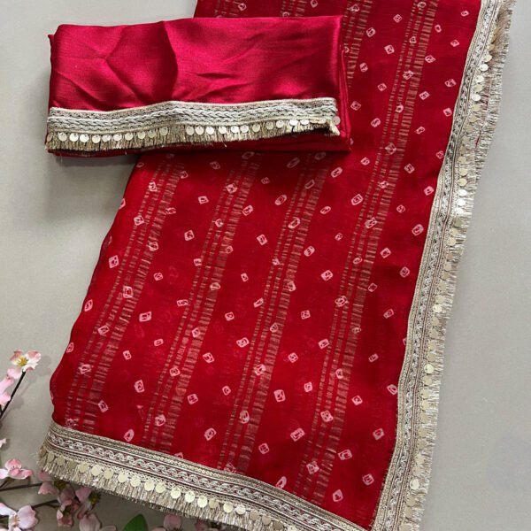 Chiffon Bandhej Sarees with Beautiful Lace Border