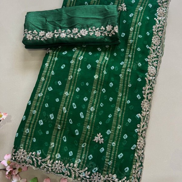 Pitta Work Chiffon Bandhej Saree