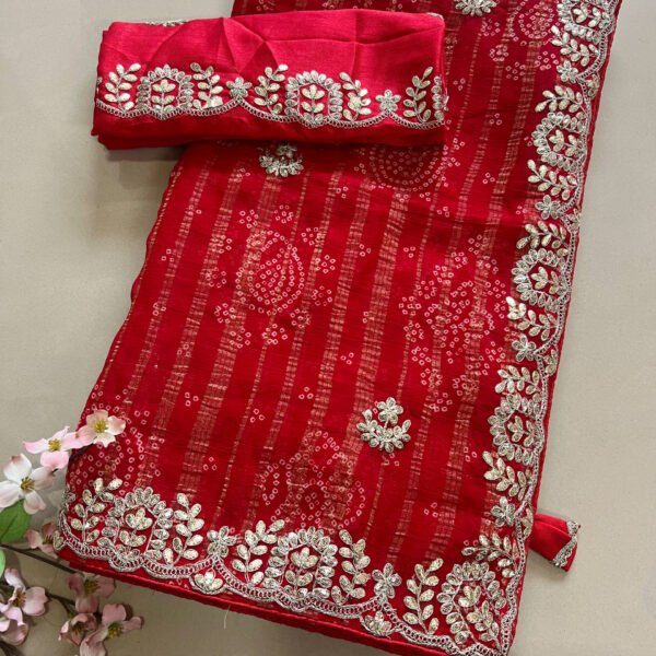 Gotta Patti with Pitta Work Chiffon Bandhej Sarees