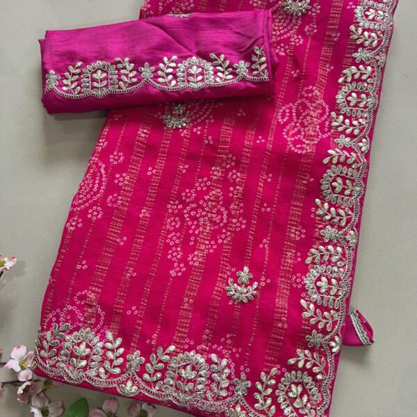 Gotta Patti with Pitta Work Chiffon Bandhej Sarees