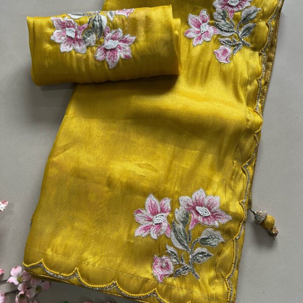 Exclusive Organza Saree with Thread Floral Design