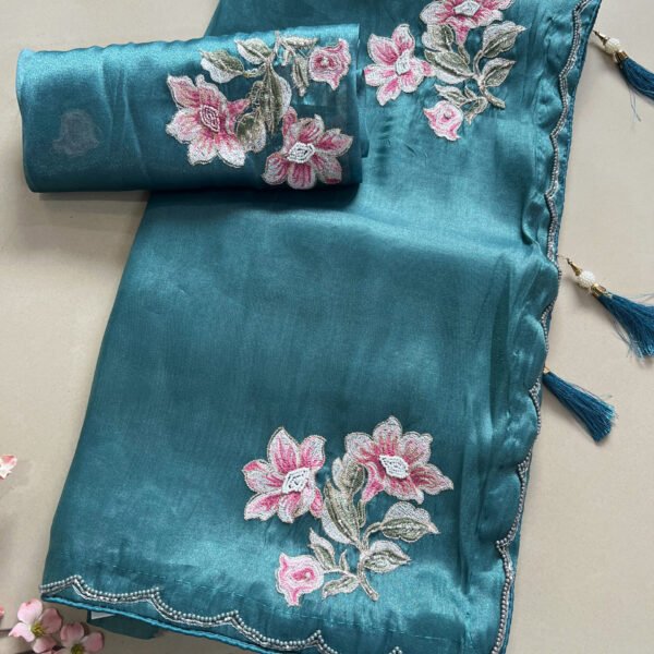 Exclusive Organza Saree with Thread Floral Design