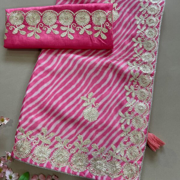 Pheta Work Soft Silk Lehriya Saree with Light Work Blouse