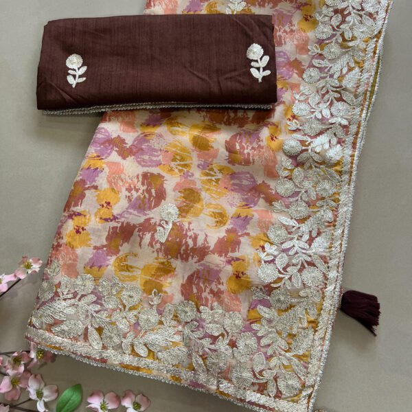 Pheta Work Printed Soft Organza Saree with Light Work Blouse