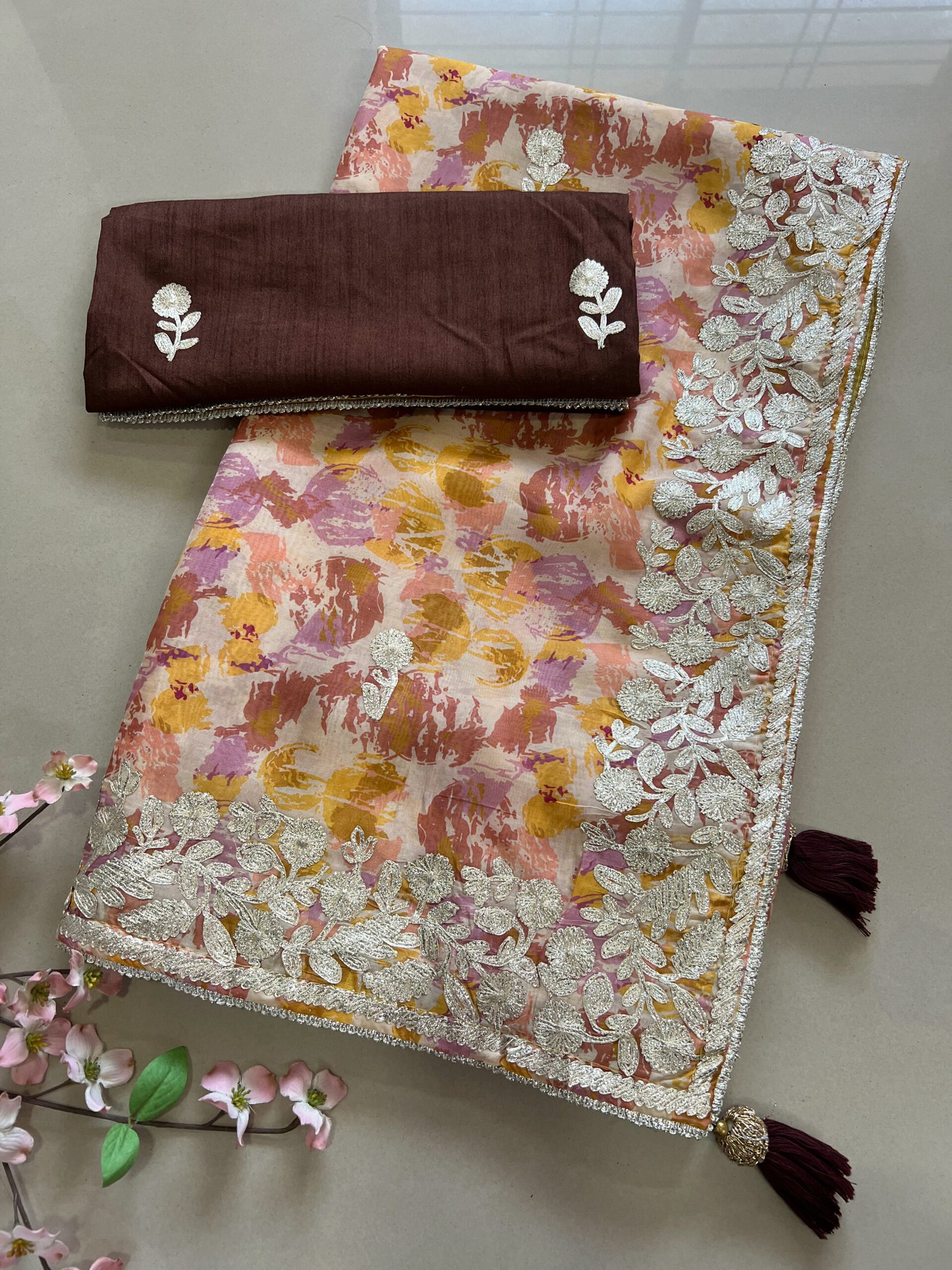 Pheta Work Printed Soft Organza Saree with Light Work Blouse
