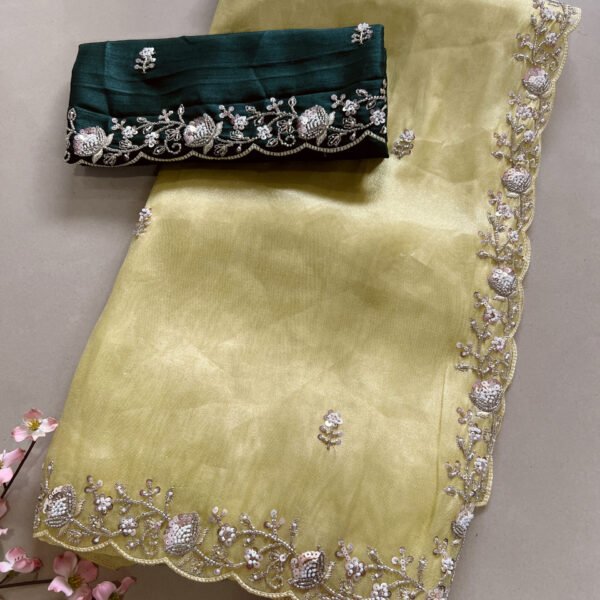 Hand Work Soft Korsa Organza Saree