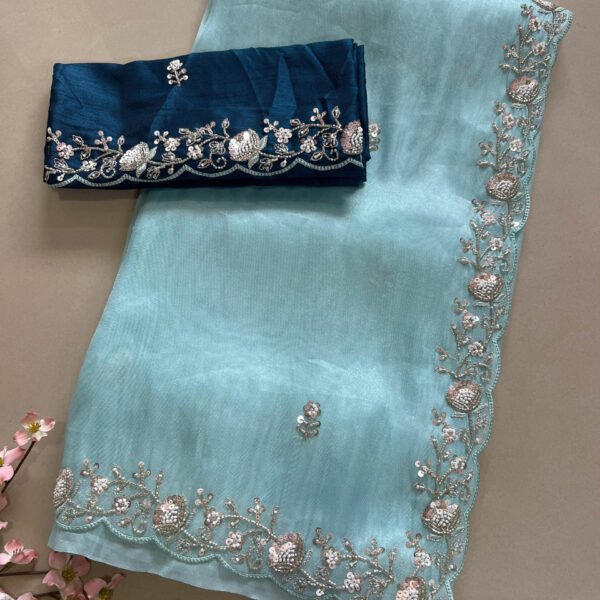 Hand Work Soft Korsa Organza Saree