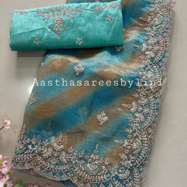 Dual Shaded Organza Saree with Cut Work Embroidered Border