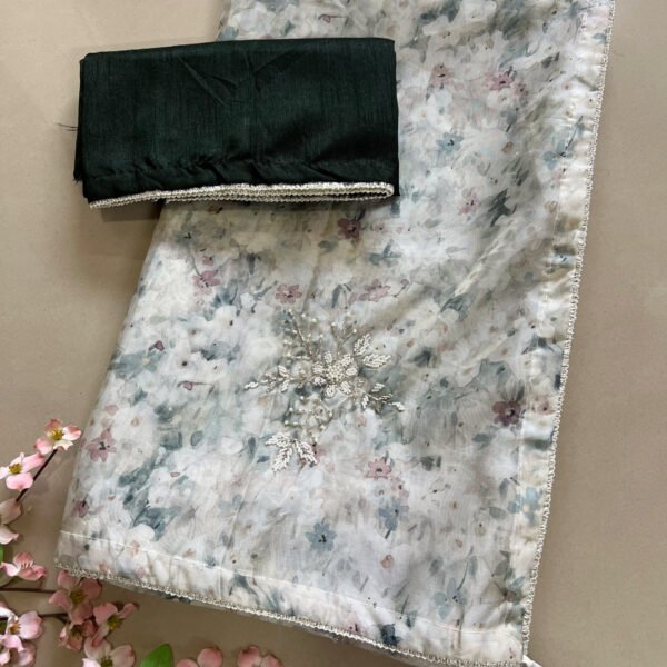 Floral Print Light Work Soft Chiffon Organza Saree