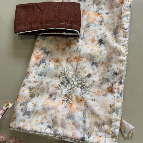 Floral Print Light Work Soft Chiffon Organza Saree