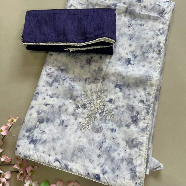 Floral Print Light Work Soft Chiffon Organza Saree