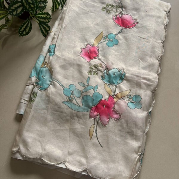 Floral Print Tissue Shimmer Hand Work Saree