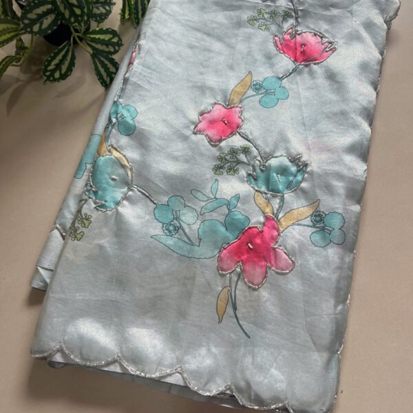 Floral Print Tissue Shimmer Hand Work Saree