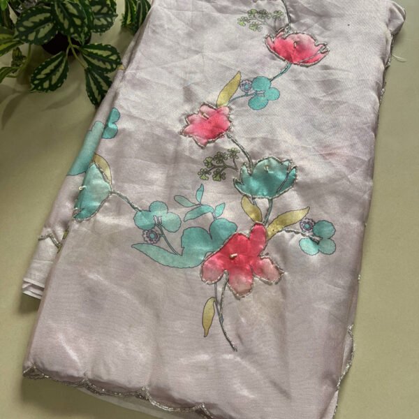 Floral Print Tissue Shimmer Hand Work Saree